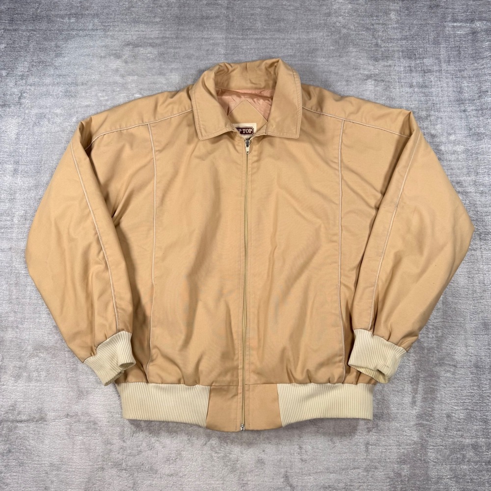 Tip Top Bomber Jacket Mens 44 Tan Vintage Harrington Ribbed Trim Classic Ricky